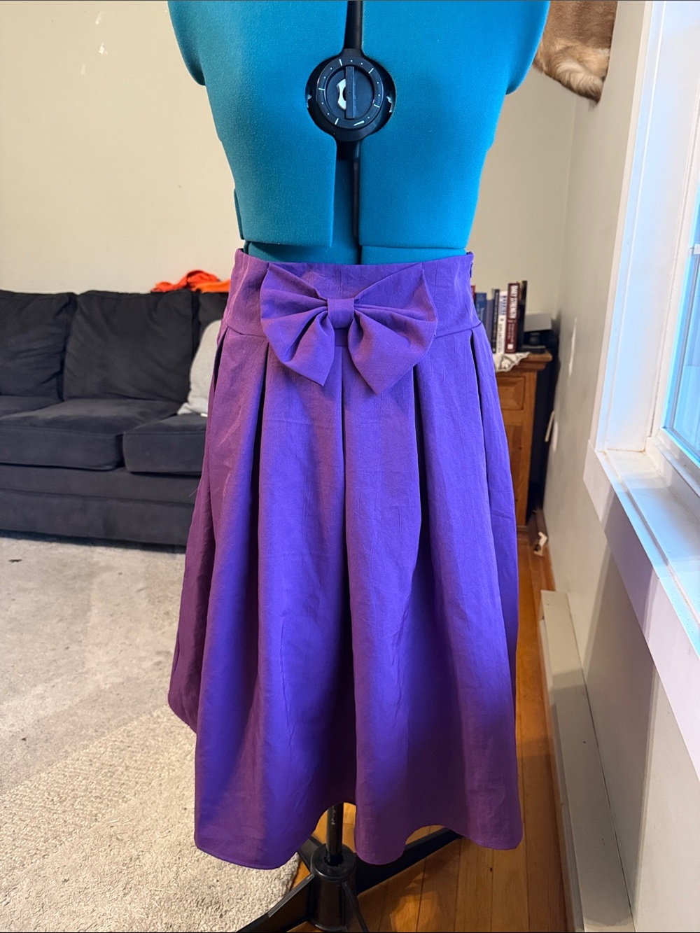 A-Line Midi Skirt with Front Bow in Vibrant Purple